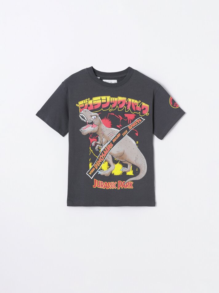 Camiseta Junassic Park Universal Print - Cinza Antracite