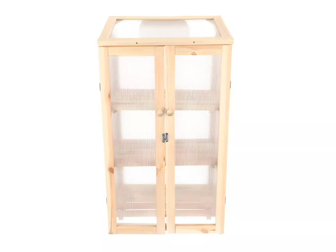 Serre en bois avec portes et toit ouvrant - Beige - L 69,4 x P 54 x H 125,2 cm