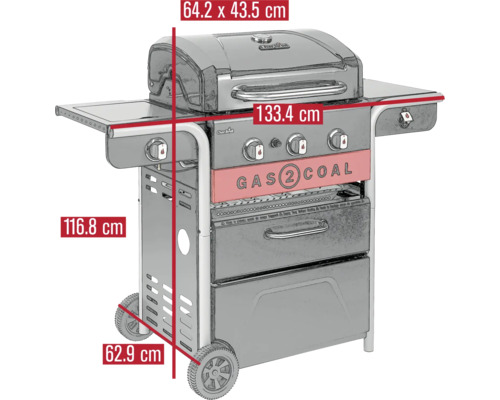 Char-Broil Gasgrill Houtskoolgrill Hybride Grill Gas2Coal 2.0 330 133,4 x 62,9 cm 3-pits