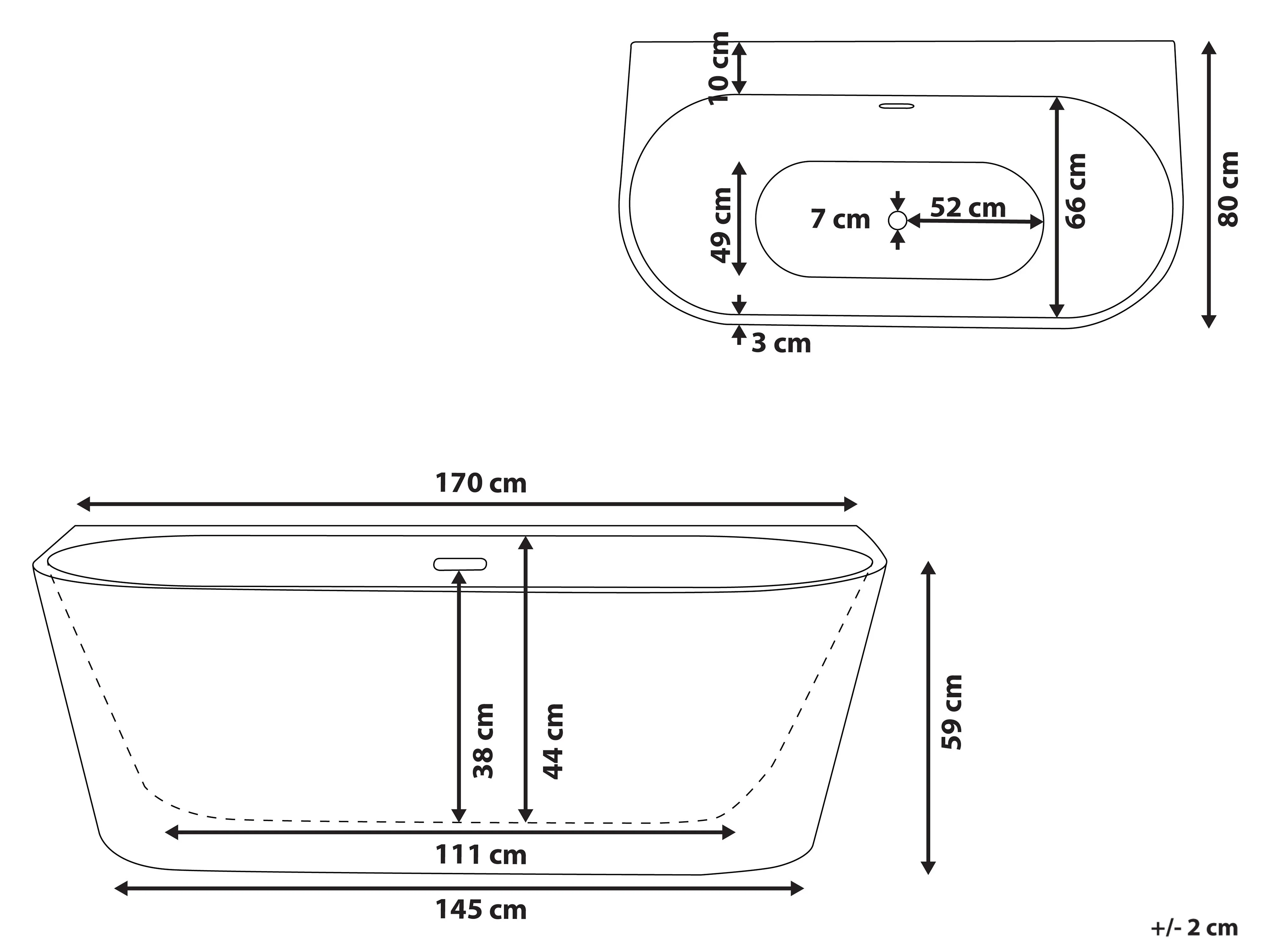 Badkuip HARVEY 170 x 80 cm Zwart/wit