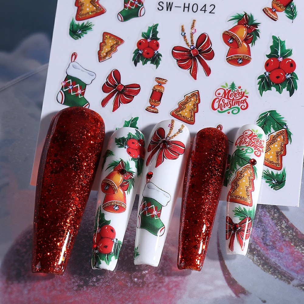 (105-tlg. Set) Nagel Sticker Nail Art Tattoo Selbstklebende Aufkleber Weihnachten / Silvester - Bunt