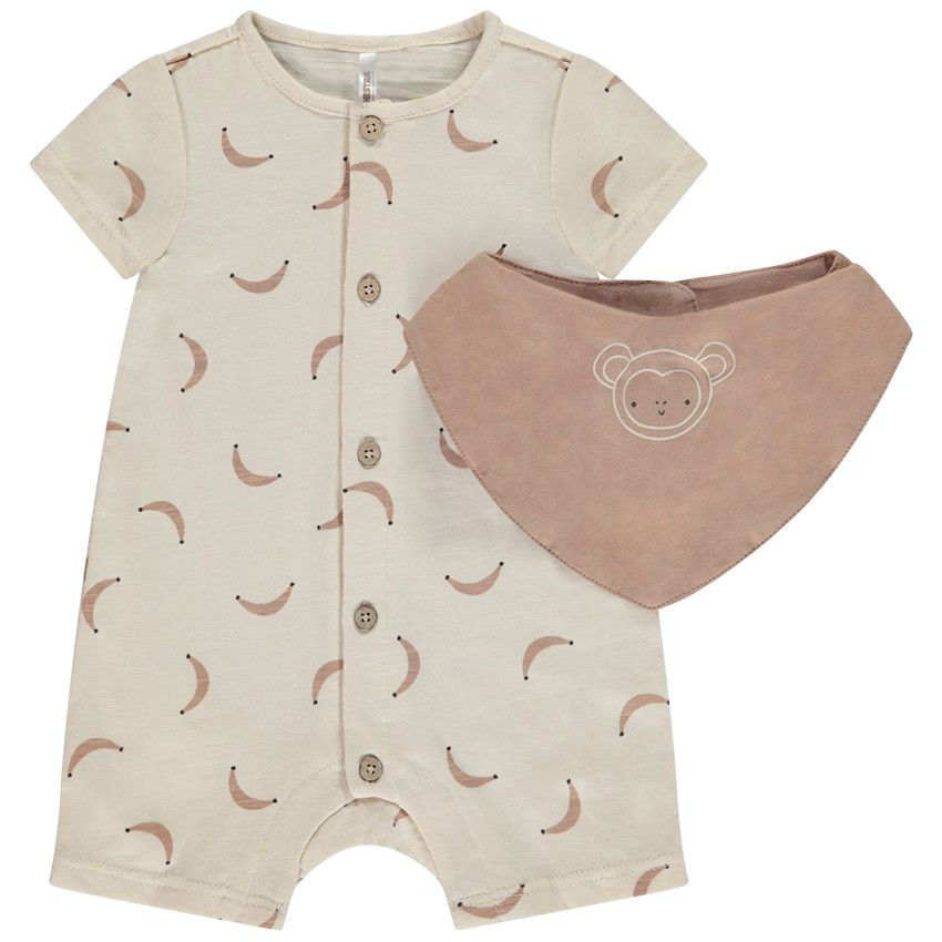 Ensemble combishort imprimée bananes + bandana pour bébé garçon - Moutarde