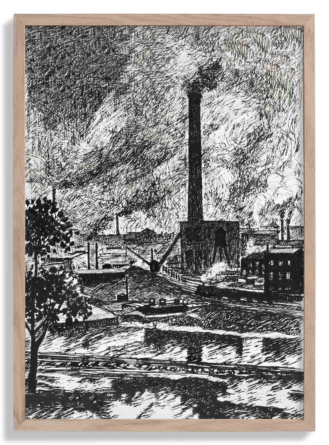Industrieszenen-Zeichnung von Henry Lyman