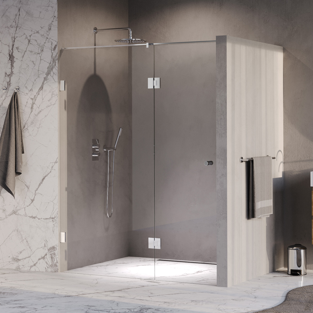Brauer Void Carving profielloze nisdeur 150cm met draaideur 70cm aan glas chroom