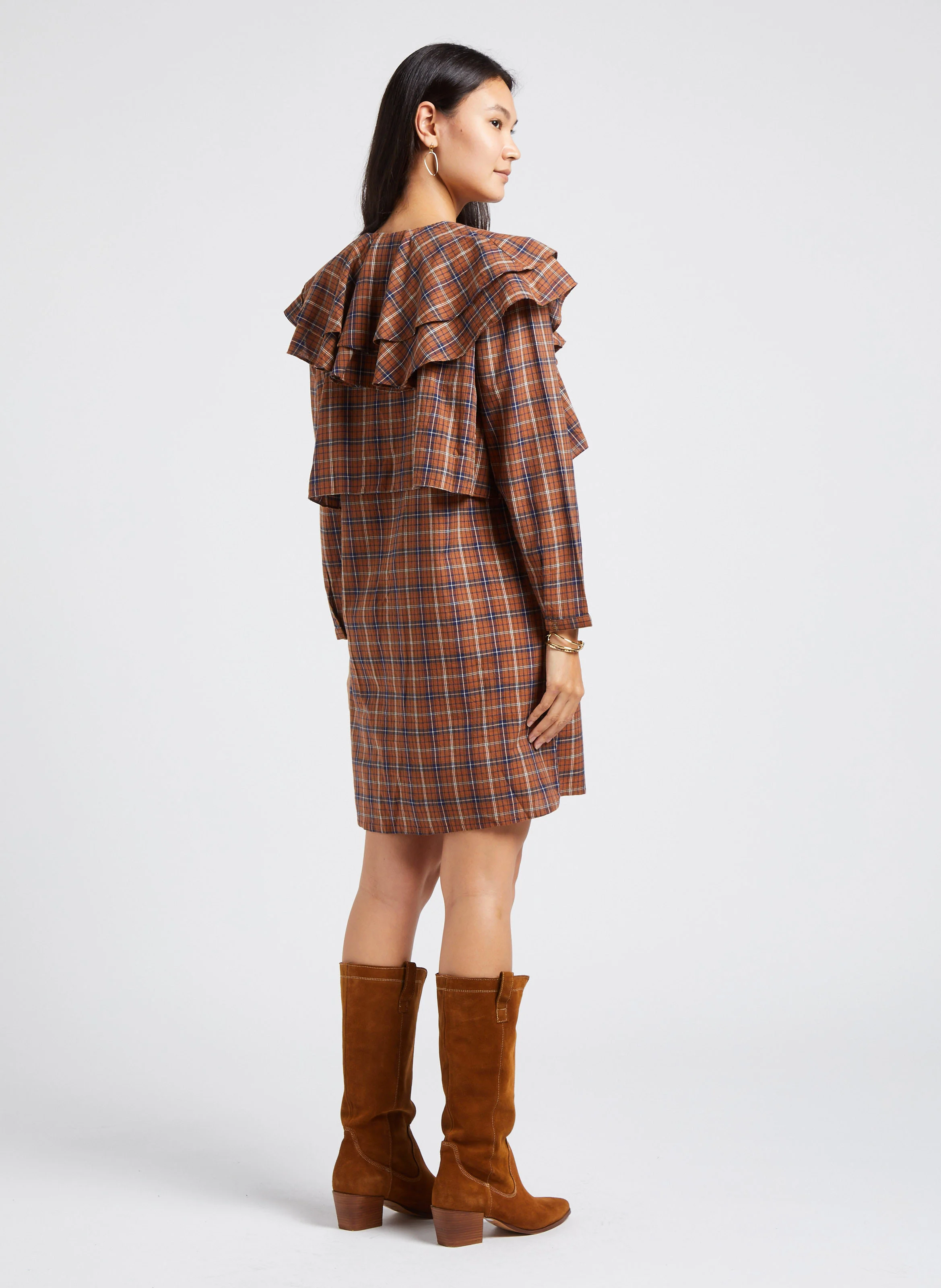 BERGAME - Robe droite col rond en coton | Marron