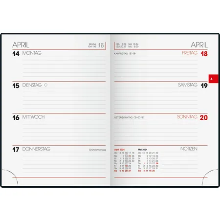BRUNNEN Wochenkalender Taschenkalender, Modell 731, schwarz, 2024 Blattgröße 10 x 14 cm