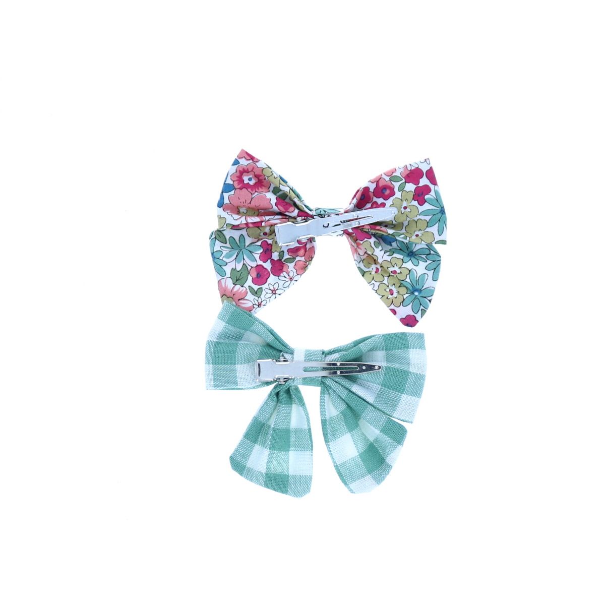 Lot de 2 barrettes à nœud fleurs et carreaux Roodoudou