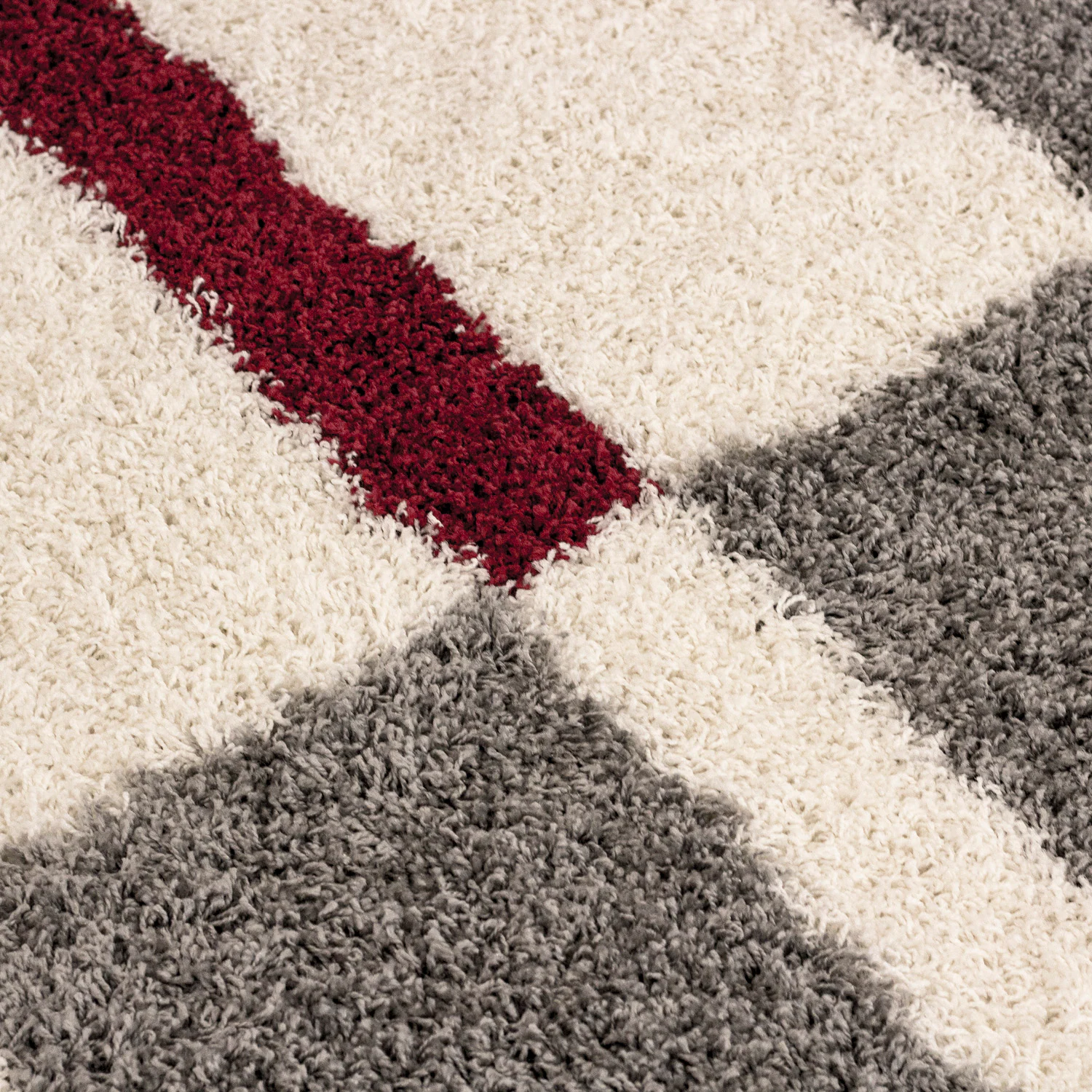 Designer Hochflor Teppich mit Karo- und Linienmuster, Flauschiger Langflor