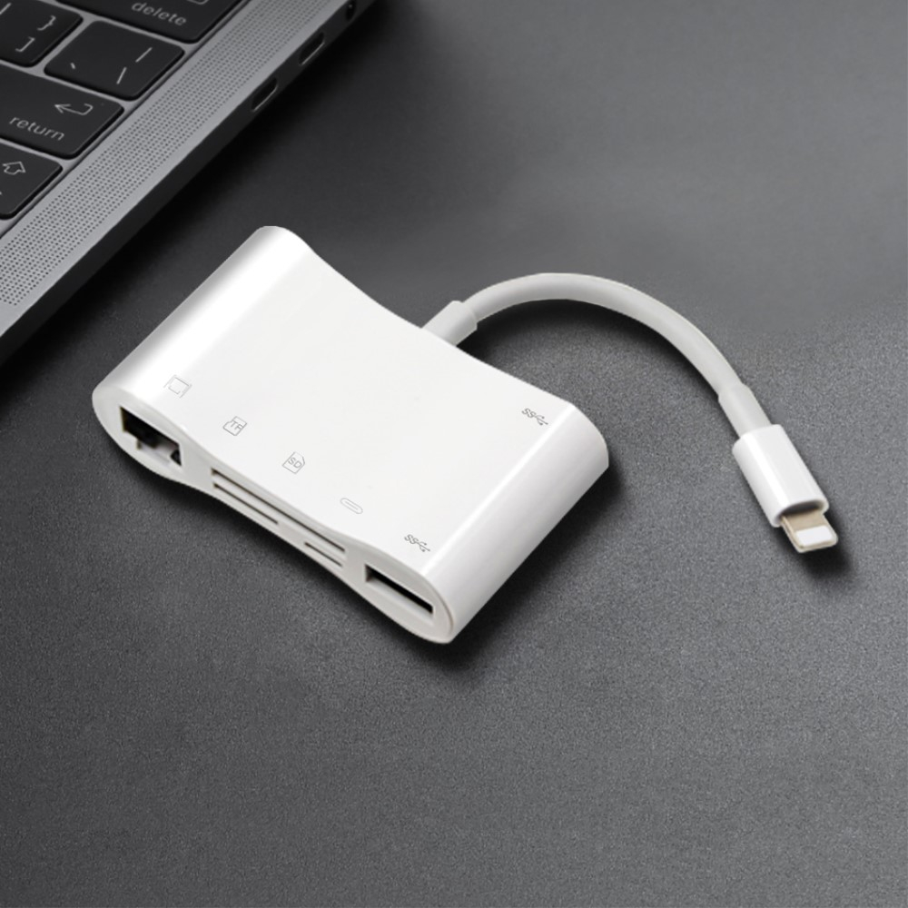 Lightning auf USB A Kamera / Ethernet LAN RJ45 (10/100 Mbits) Adapter   SD / Micro SD Kartenlesegerät / Ladeanschluss für Apple iPhone / iPad - Weiss