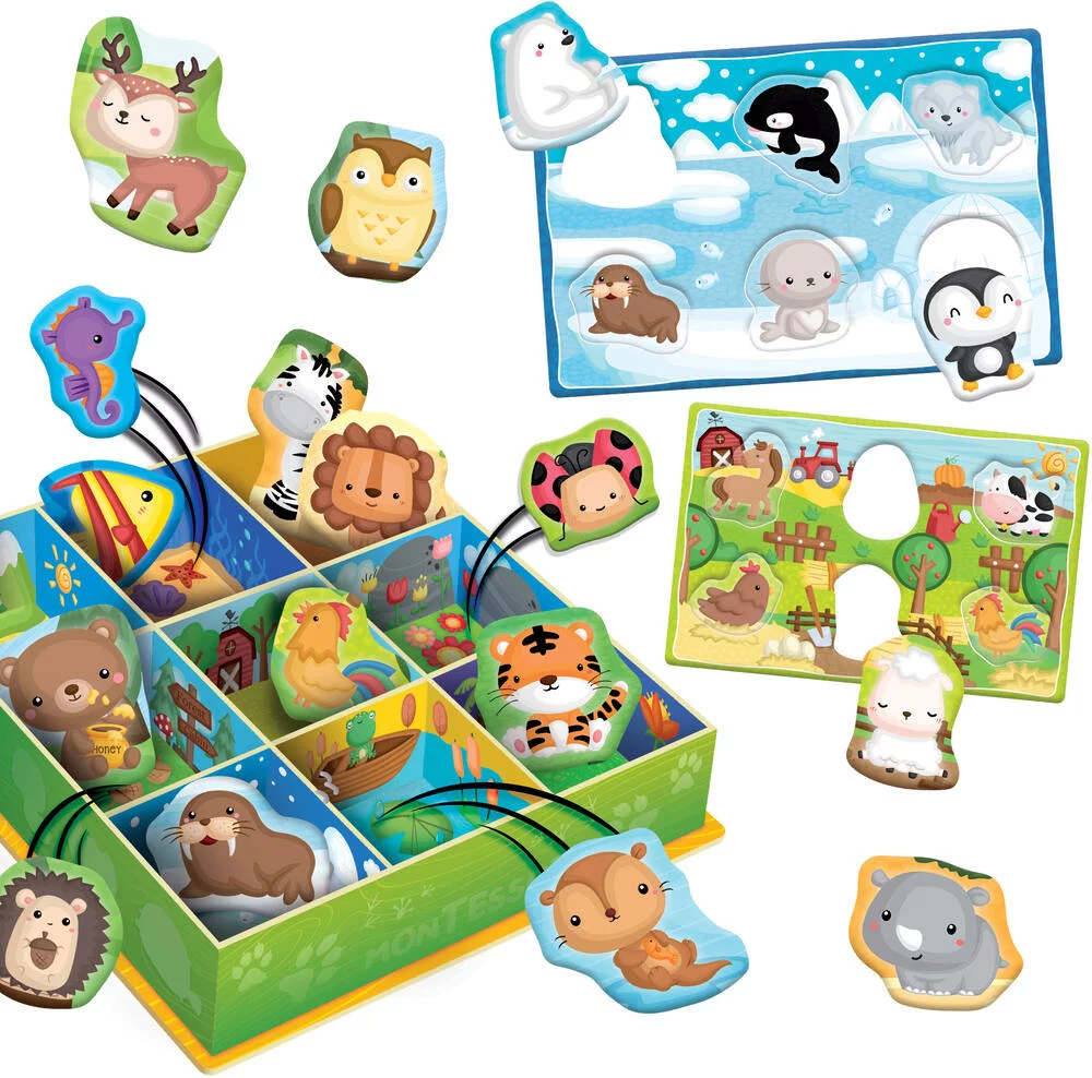 MONTESSORI - BABY BOITE 67 PIECES ET COMPARTIMENTS POUR LES ANIMAUX