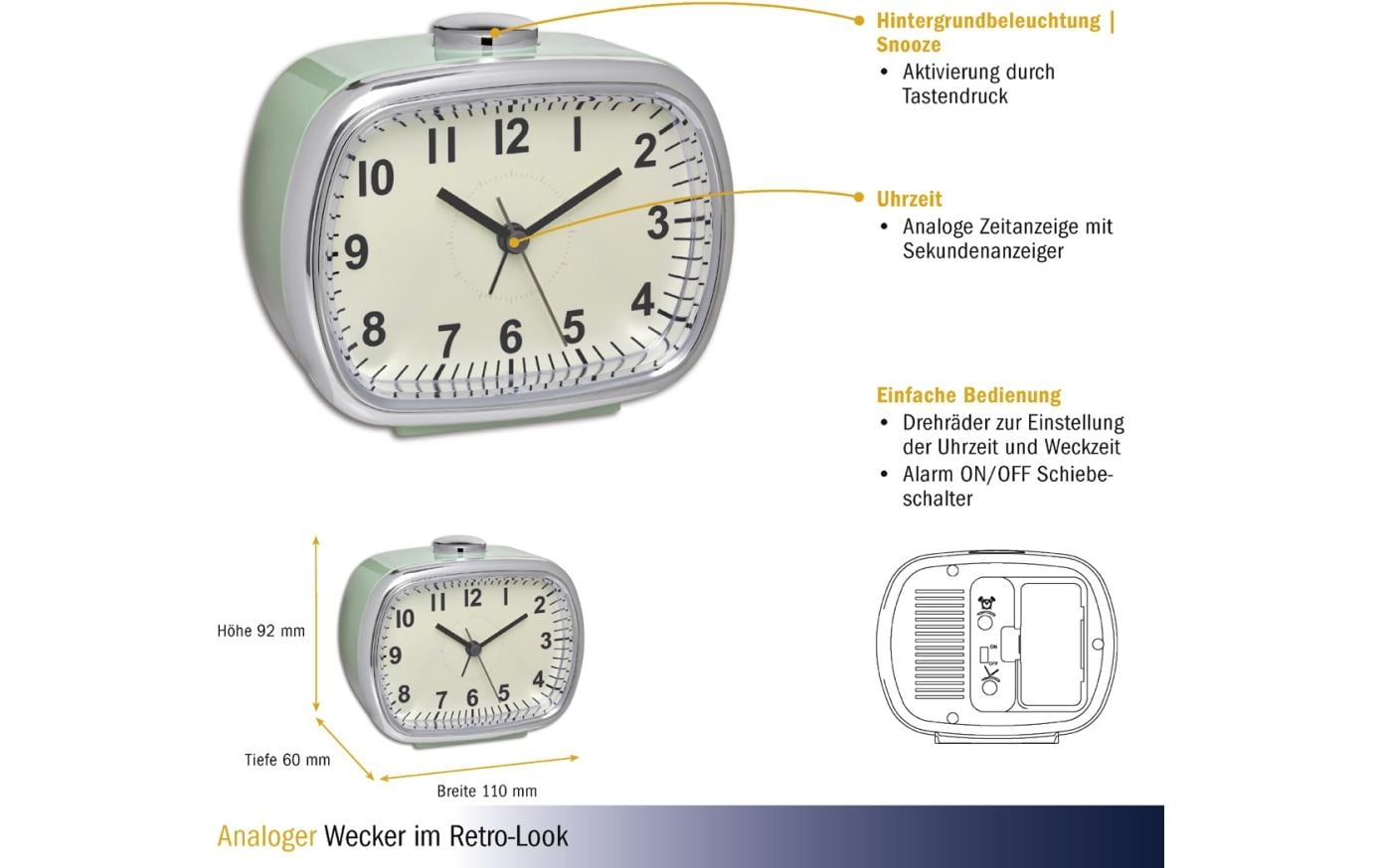 Analoger Wecker Retro, MintKlassischer Wecker