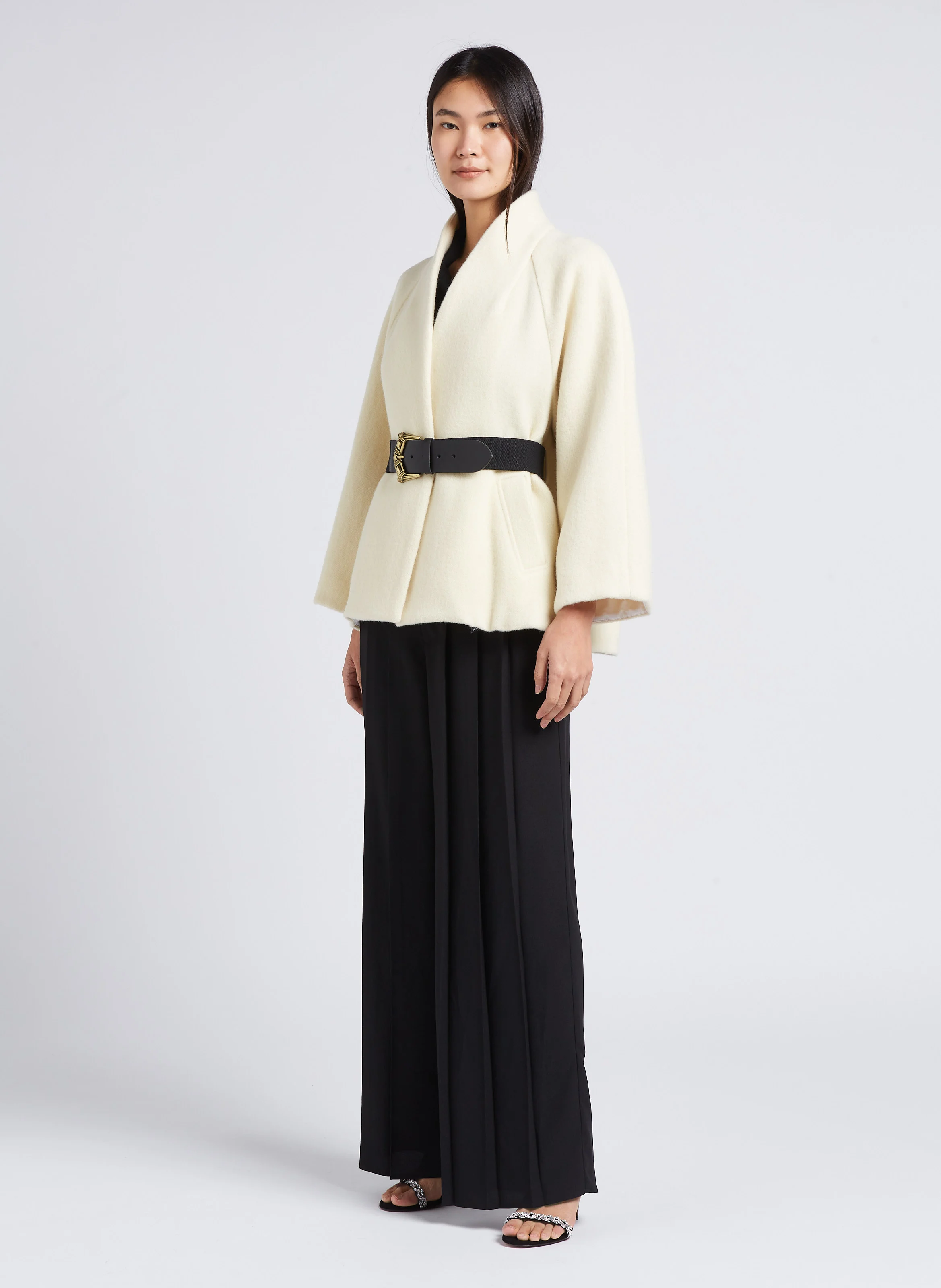 HINI - Cape droite col châle en laine | Beige
