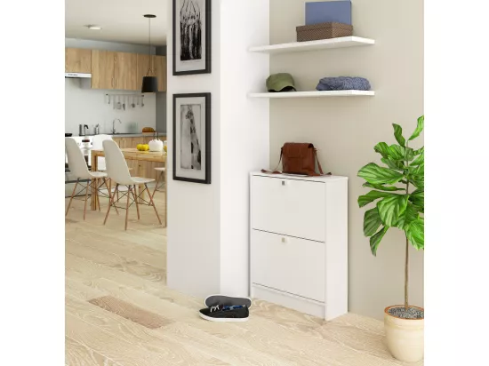Meuble à chaussures AKORD Blanc 60 cm 2 portes façade Blanche 2 étagères 60x20x80 cm