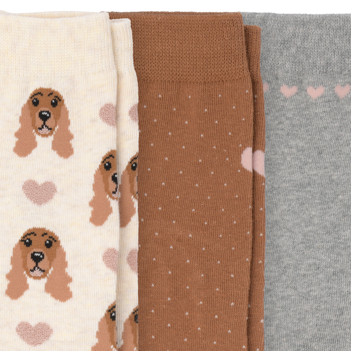 Gina Benotti 3 Paar Damen Socken in verschiedenen Dessins creme / hellbraun / hellgrau