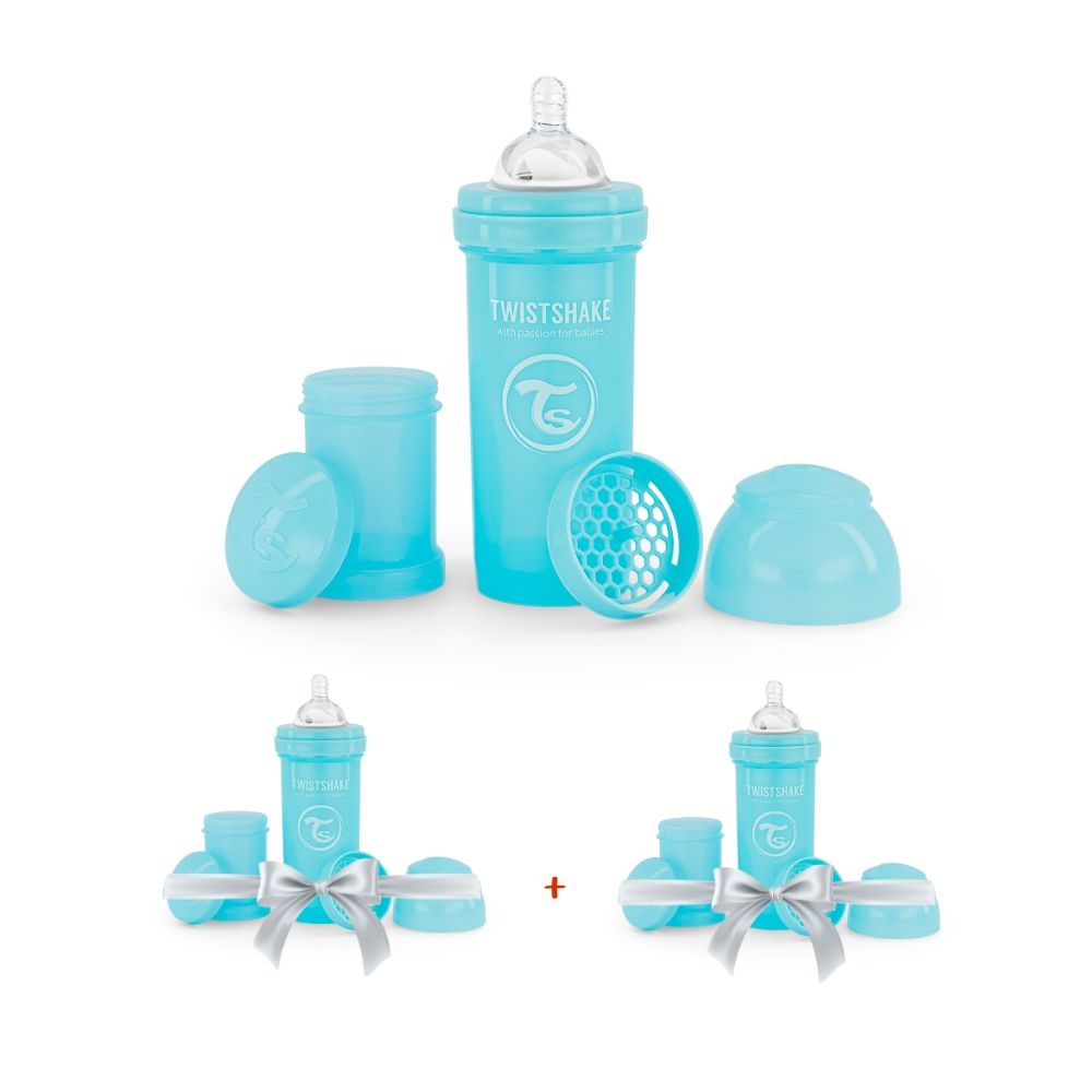 Biberon anti-colique 260 ml - Bleu Pastel - Ecru