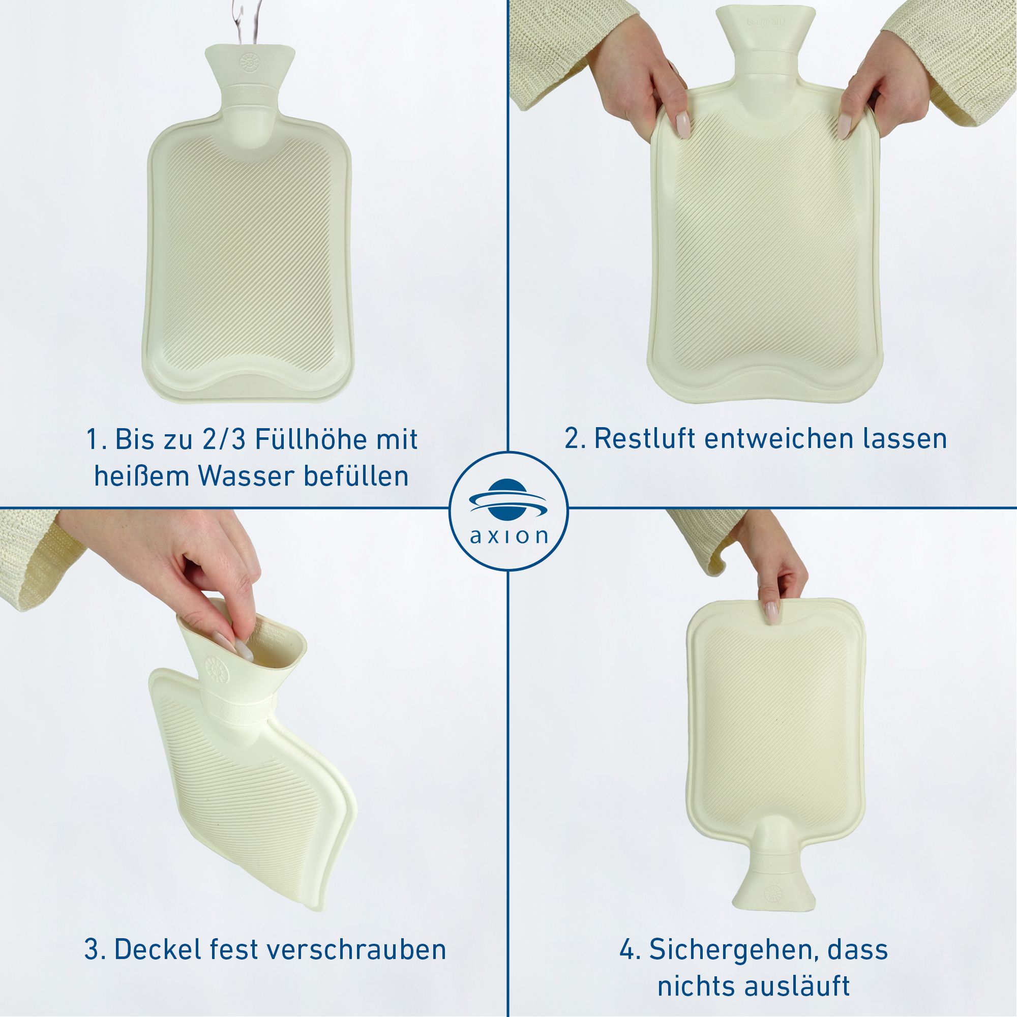 axion® Wärmflasche mit Bezug – blau-gelb | einseitig Diamant | Strick (33 x 20 cm)