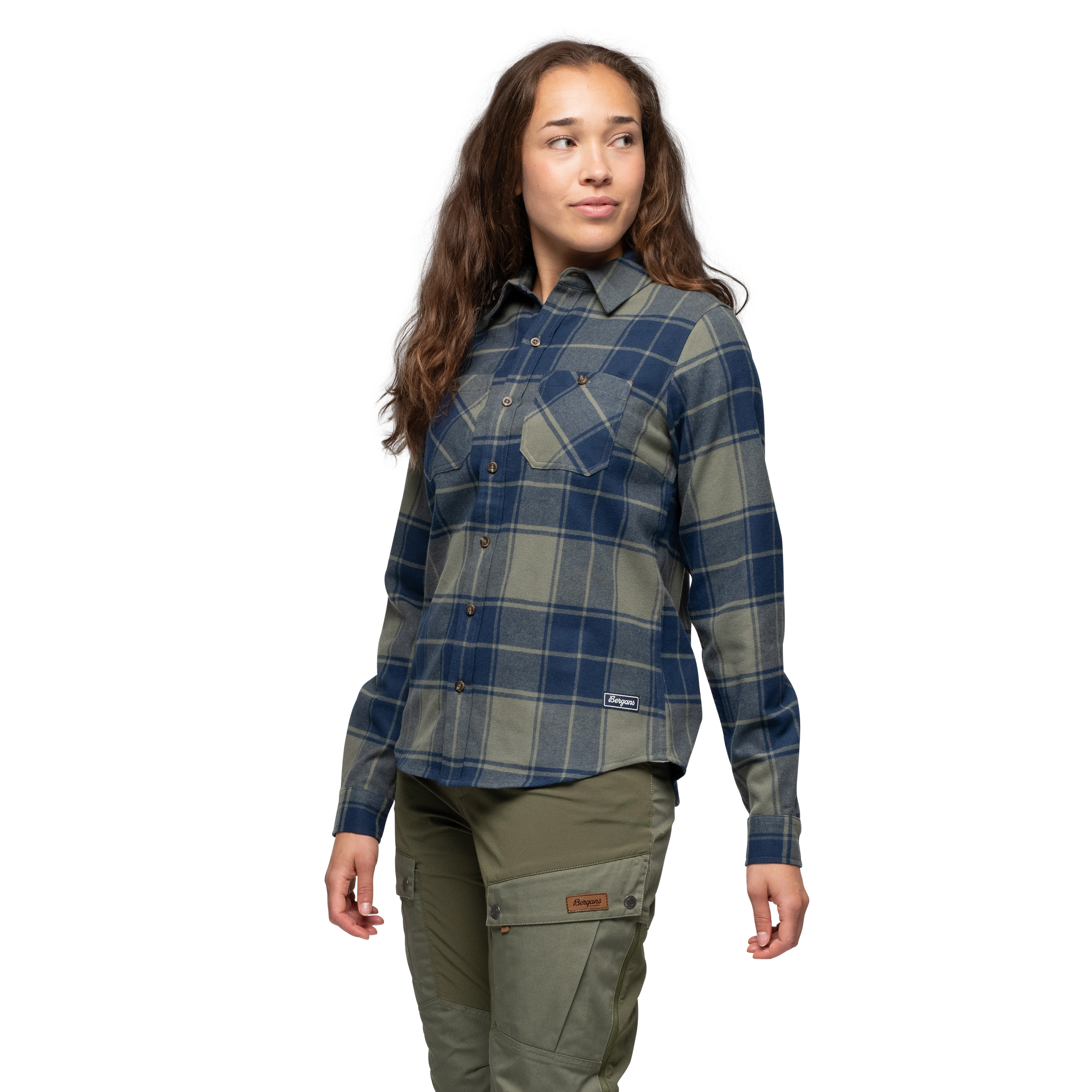 Nordmarka Flannel Shirt Women Green Mud / Navy Blue Check