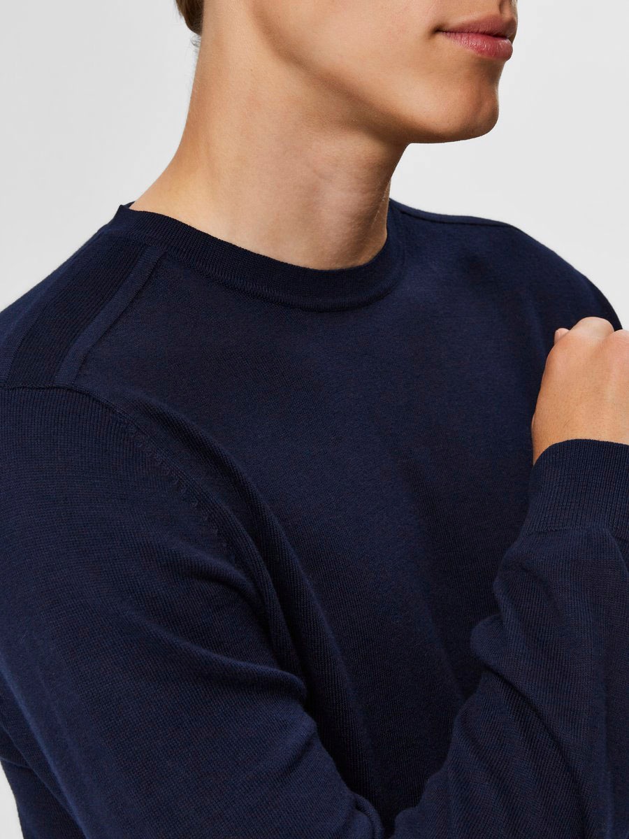 SELECTED Rundhalspullover »SLHBERG CREW NECK NOOS« Baumwolle, regular fit