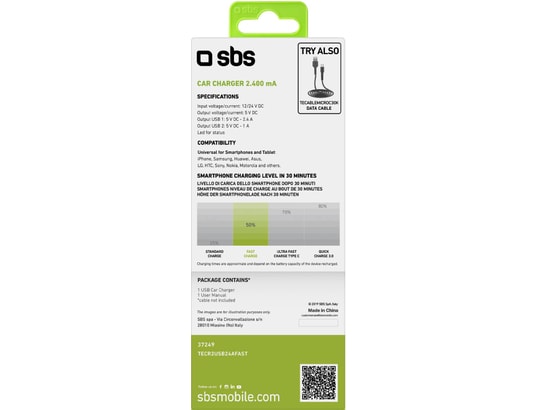 SBS - Chargeur allume cigare Avec 2 Sorties Usb