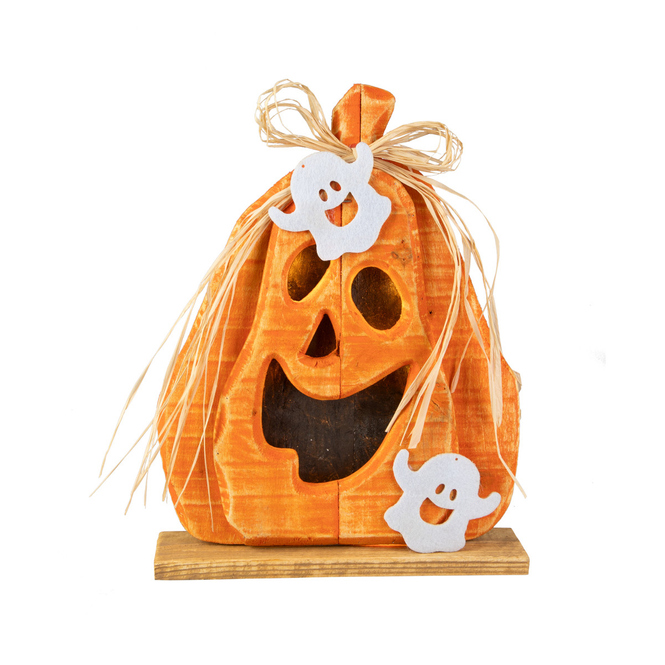 Deko-Kürbis mit LED orange/weiß - ca. 24 x 6 x 31 cm
