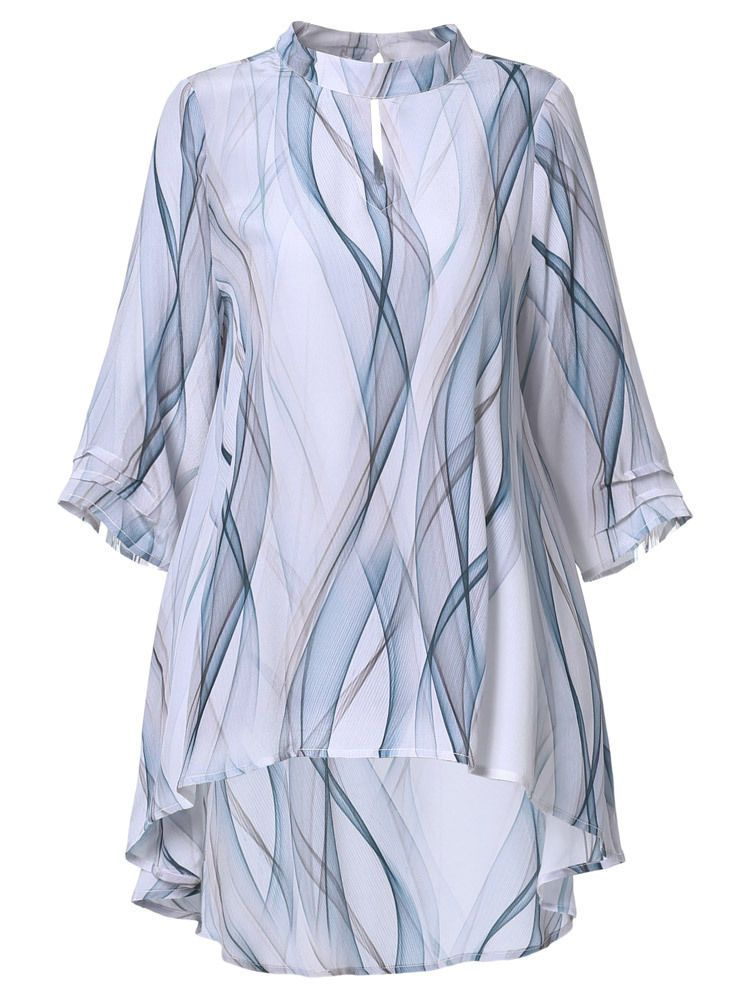 Jeonseon - Blouse met bedrukte hals en elleboogmouwen