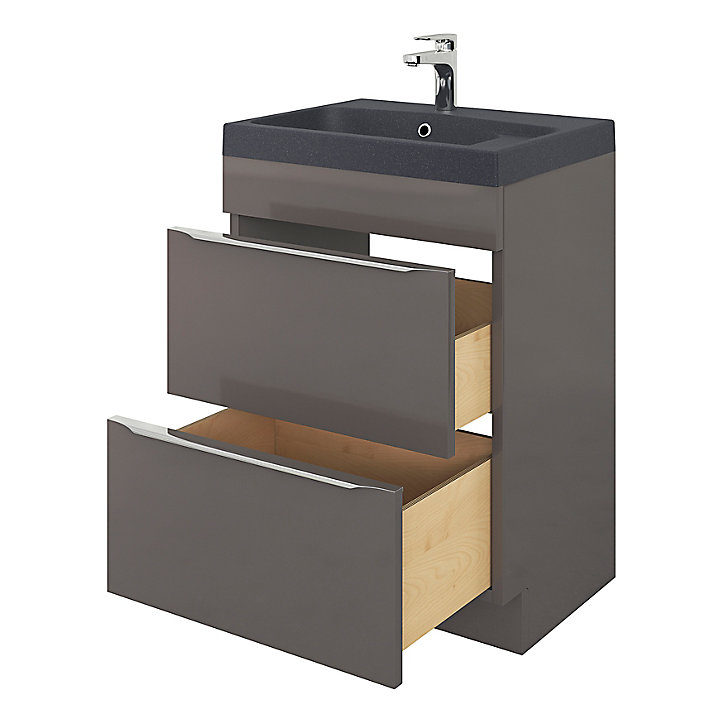 Meuble sous vasque à poser GoodHome Imandra gris 60 cm + Plan vasque noir GoodHome Mila 60 cm