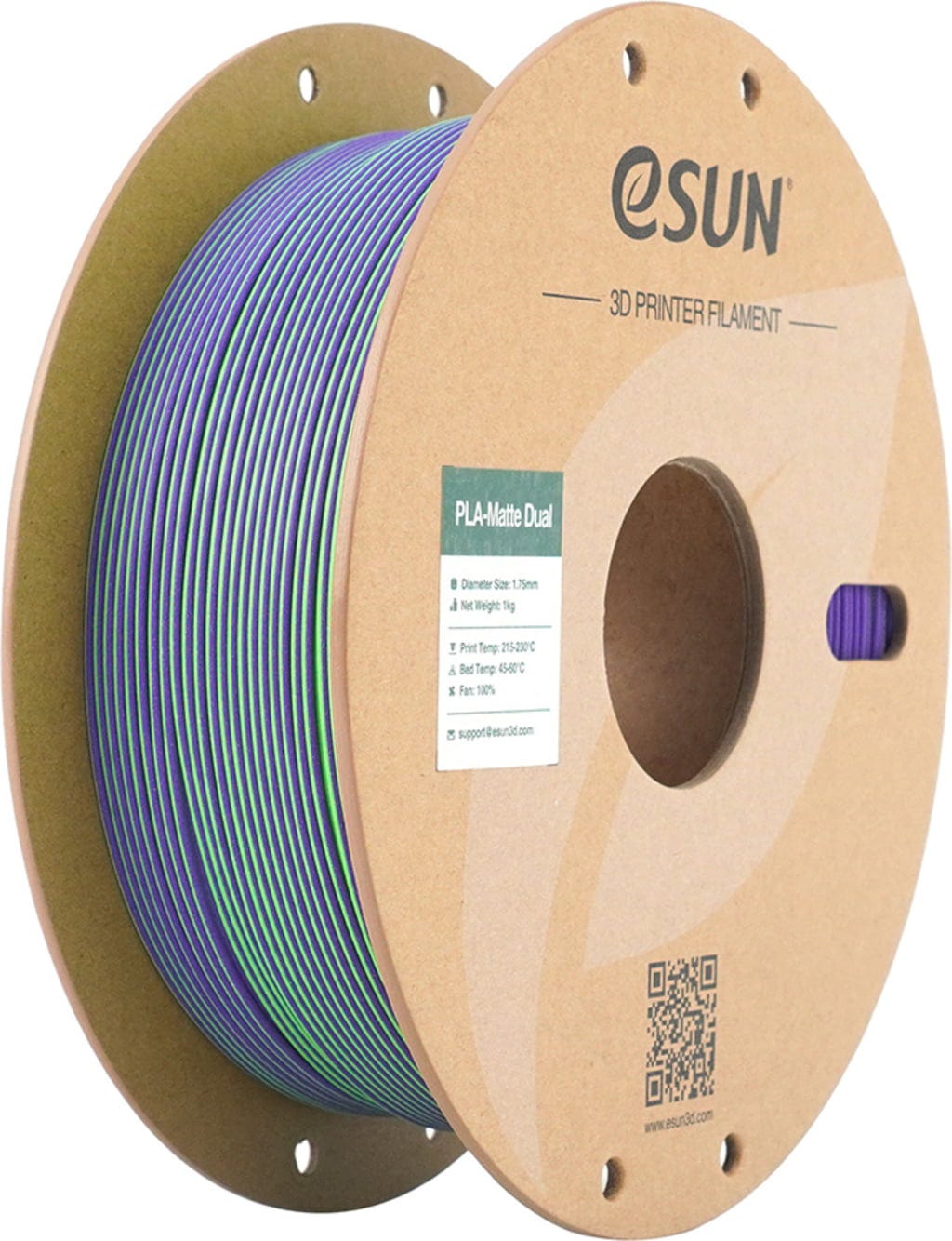 eSUN  PLA-Matte Dual Green Purple, 1,75 mm / 1000 g    Zweifarbiges Filament mit matter Oberfläche in Grün Violett