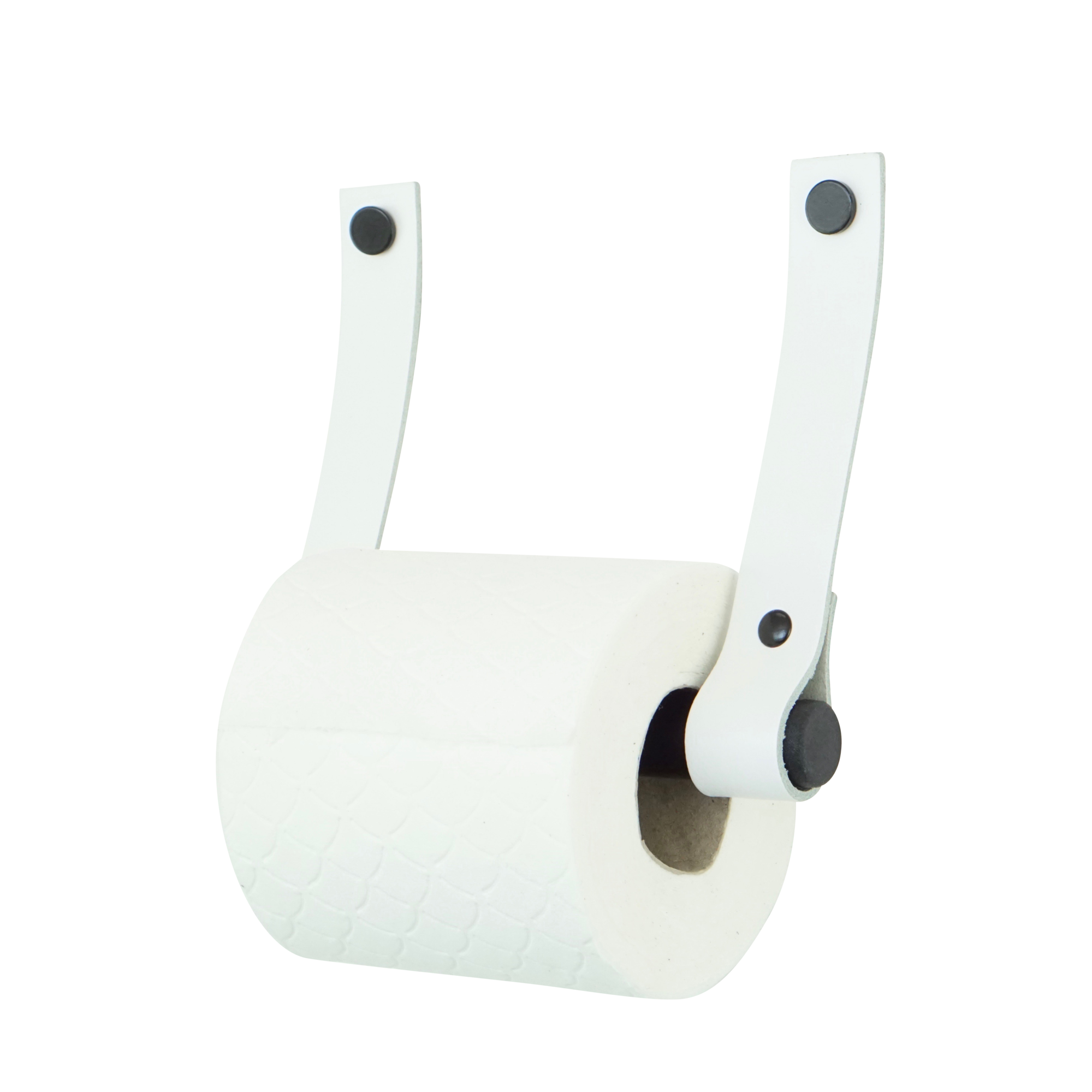 Leren toiletrolhouder (roldrager: zwart metaal) Wit