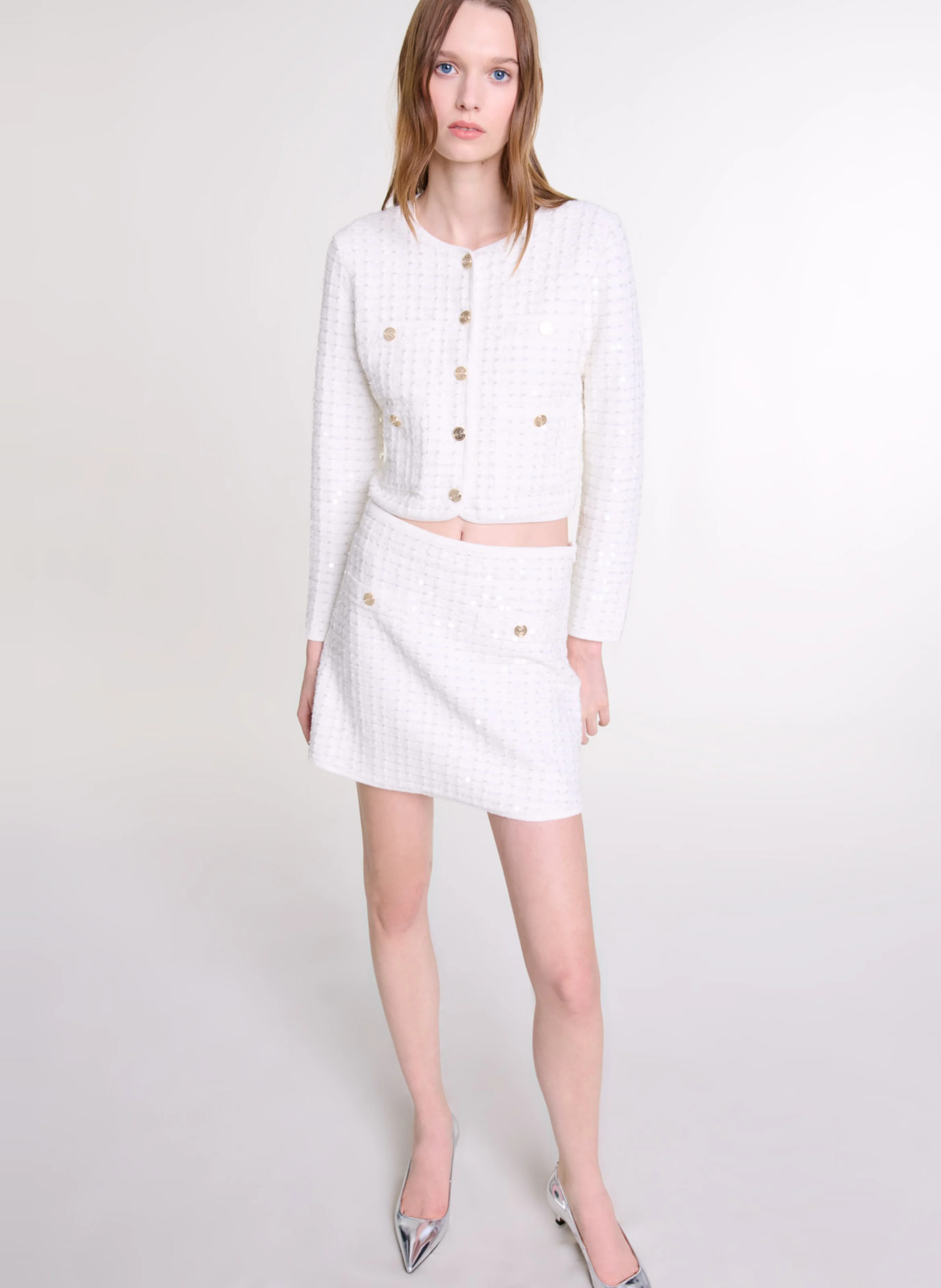 Jupe courte à sequins | Blanc
