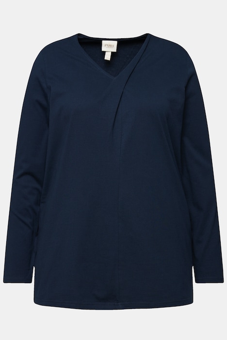 Shirt, drapierter V-Ausschnitt, Langarm, Biobaumwolle