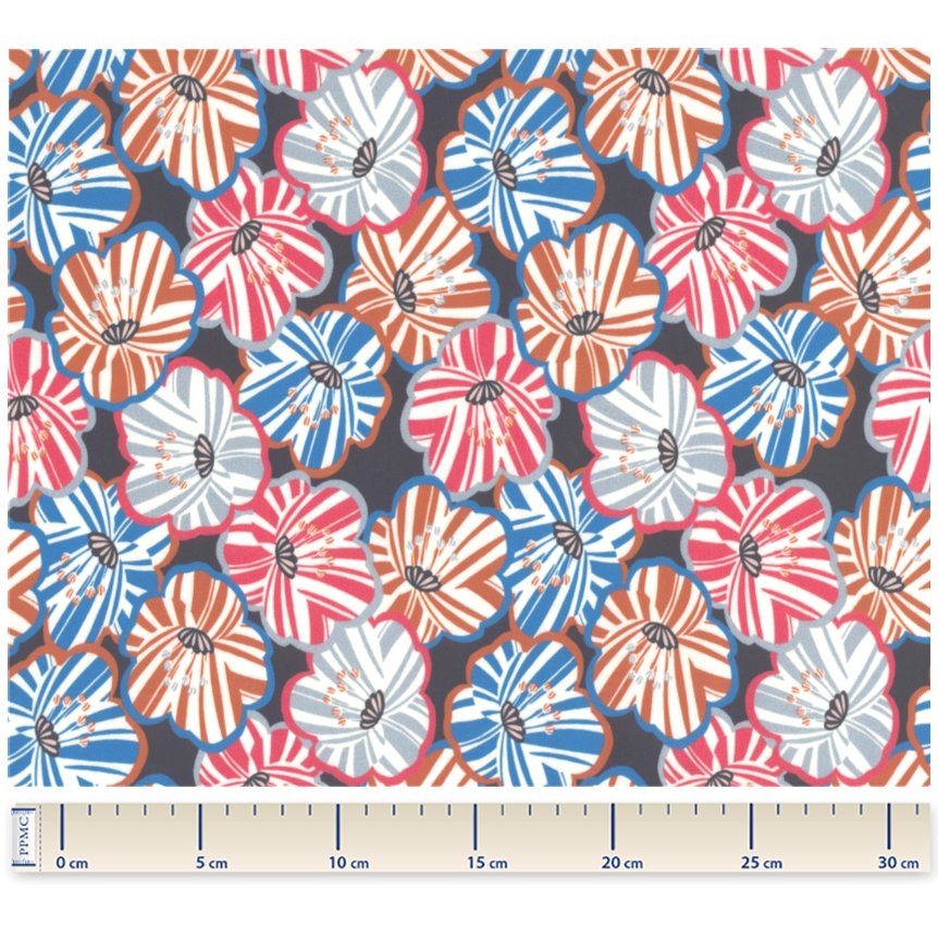 Tissu Enduit Au Mètre Anémones Rayées
