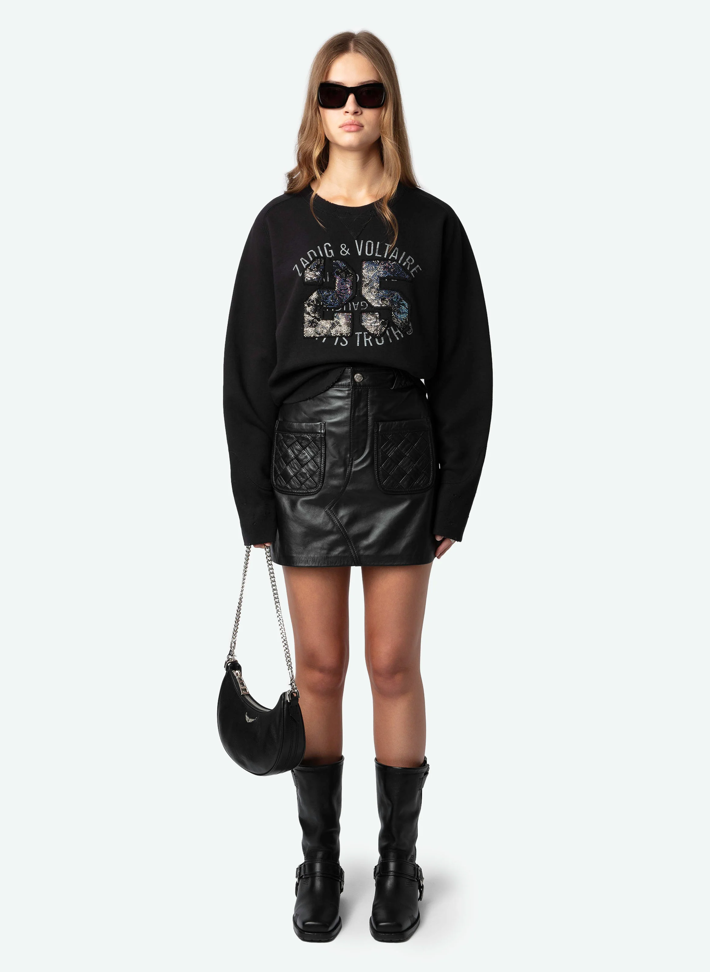 ARVENE - Sweat col rond imprimé en coton bio | Gris