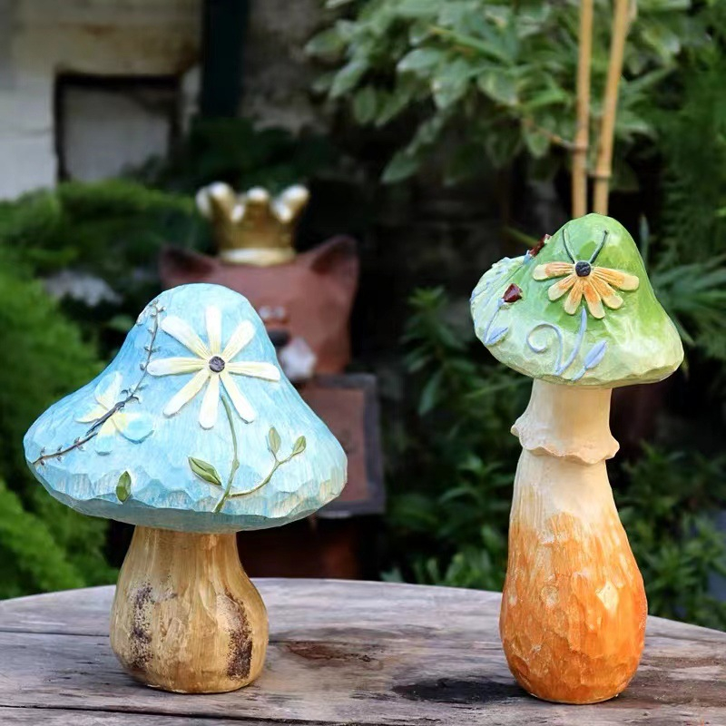 (20x18cm) Pilz Garten Dekoration Rasen Accessoire Figur für Herbst / Frühling - Blau