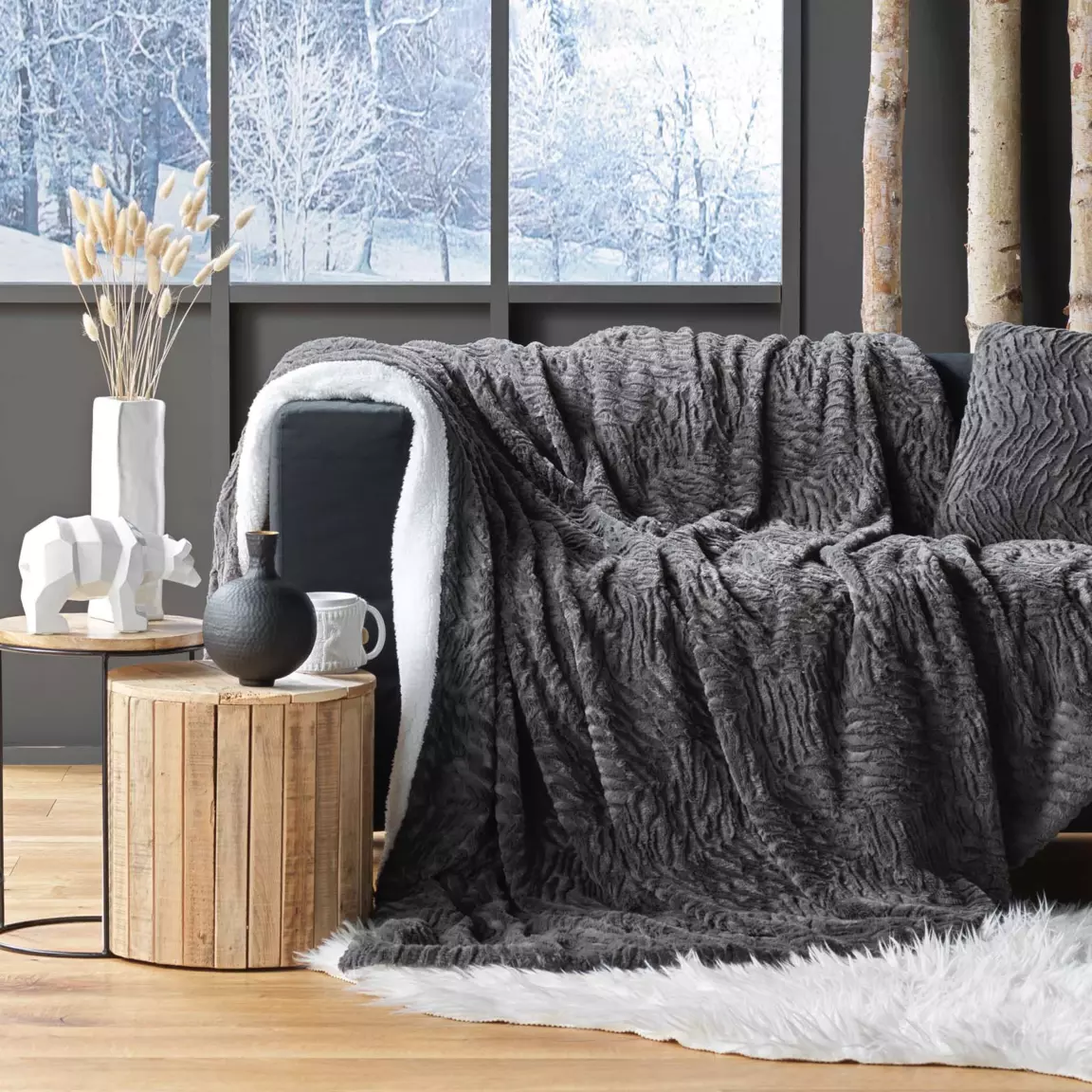 Plaid fausse fourrure (150 cm) Toronto Taupe foncé