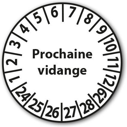 Pastilles Calendrier - Prochaine vidange - Ø 25 mm - Vendues en lot