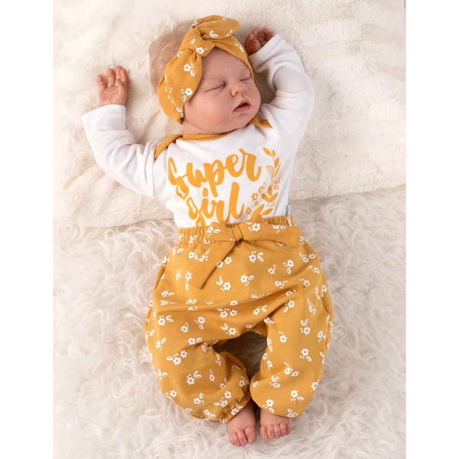 Baby Sweets 3tlg Set Body + Hose + Mütze Lieblingsstücke weiß senfgelb