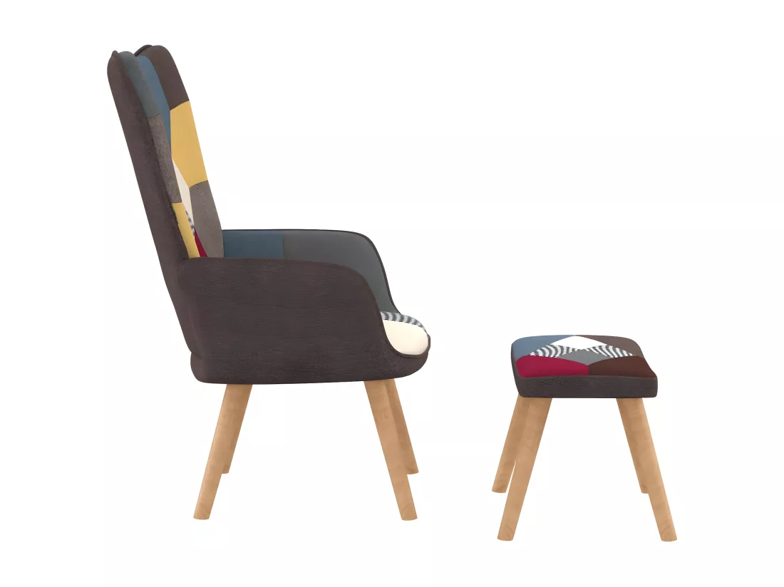 Chaise de relaxation avec repose-pied Patchwork Tissu