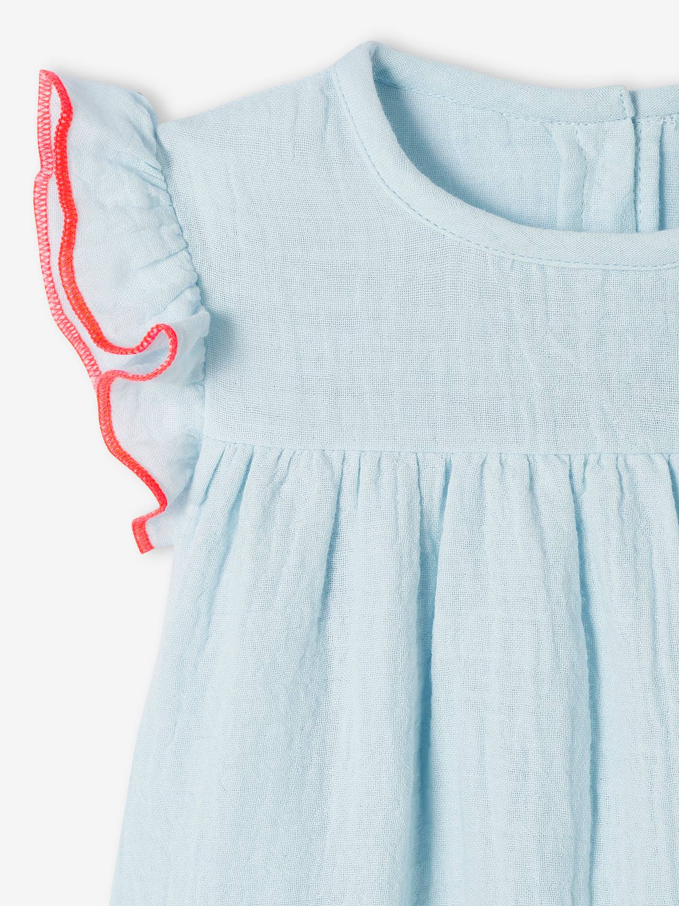 Vestido de bebê com faixa de cabelo em formato de laço azul claro