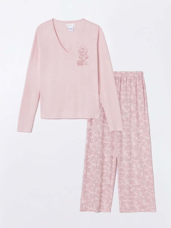 Conjunto de pijama estampado dos Smurfs IMPS - Rosa claro