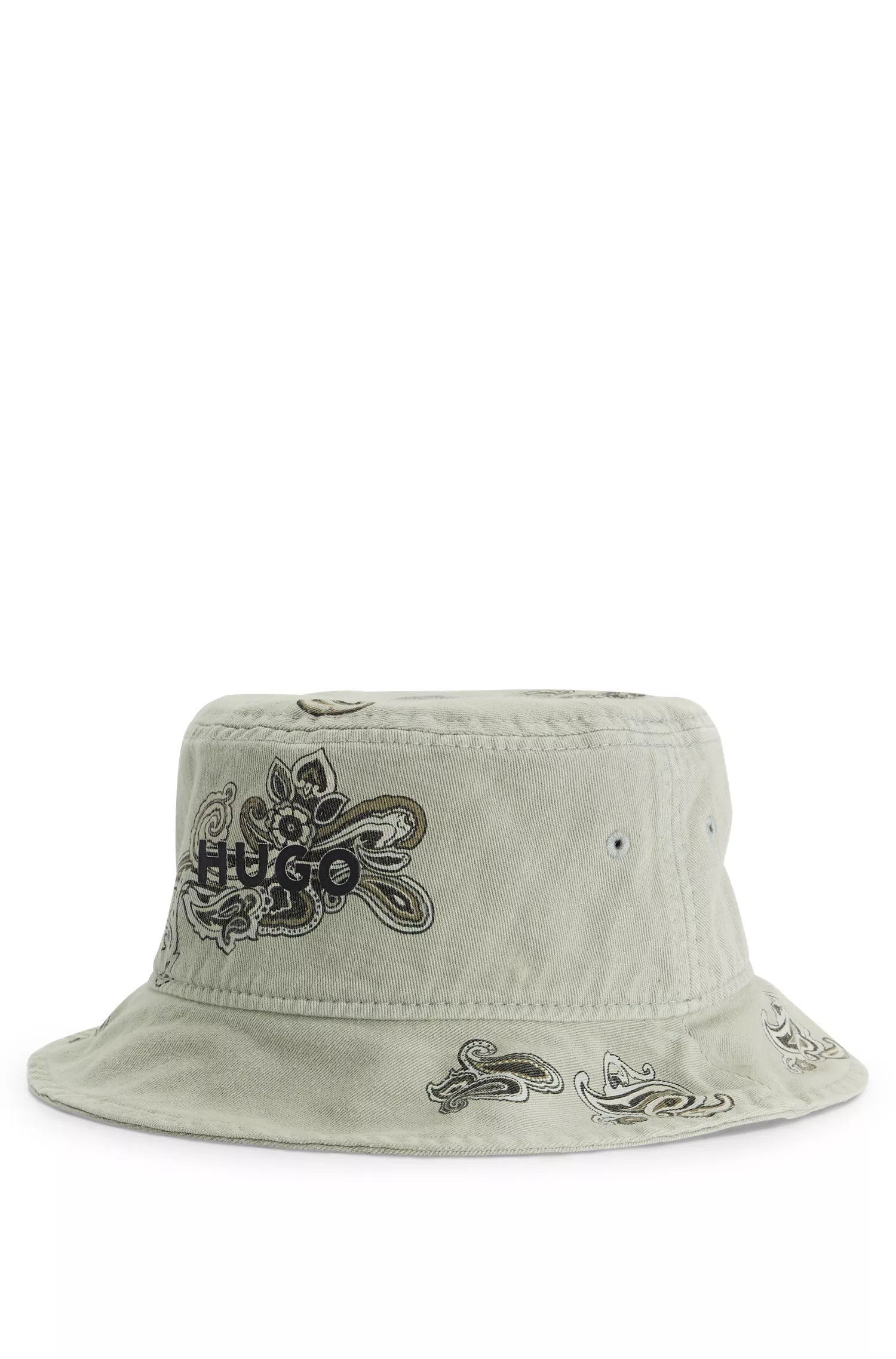 Chapéu bucket HUGO em sarja de algodão vermelha com estampa paisley e logotipo.