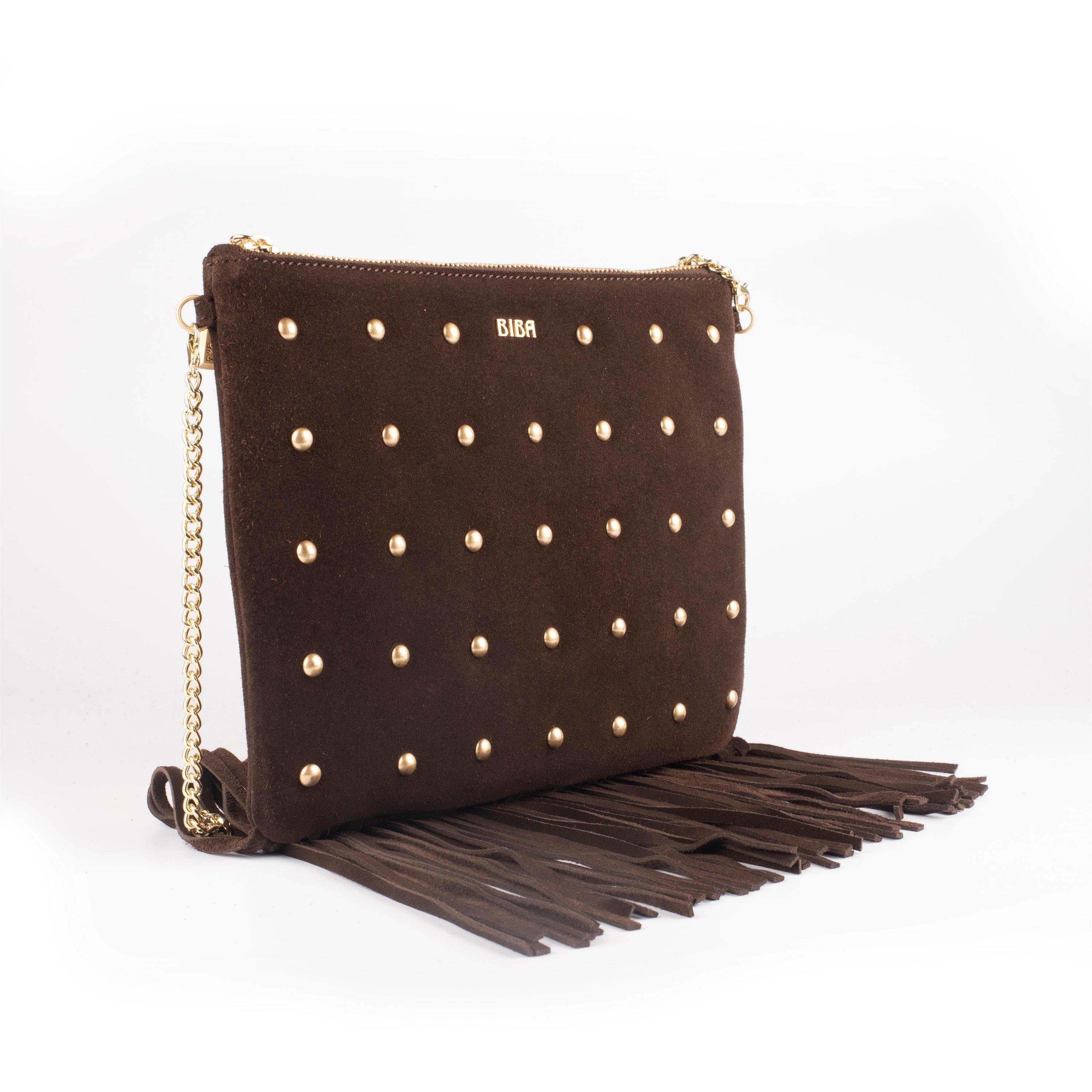 Biba Suede Fringe Studded Pouch
