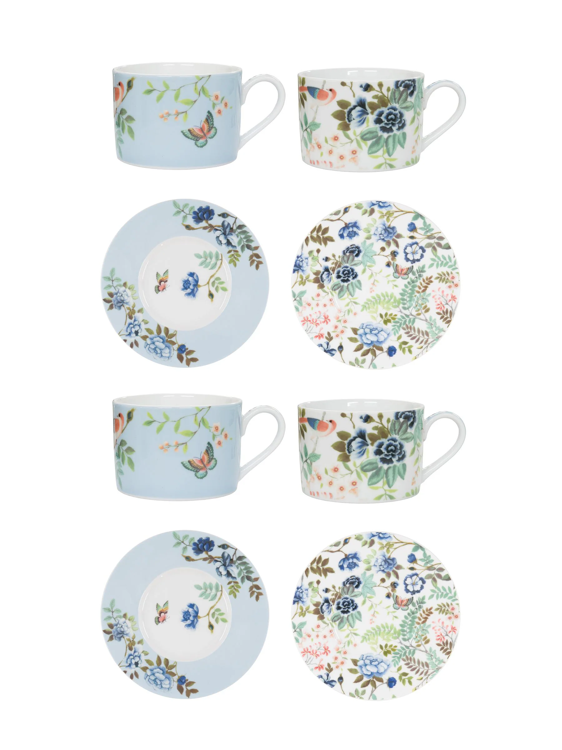 Designers Guild - Porcelaine De Chine - 4 theekopjes en -schotels