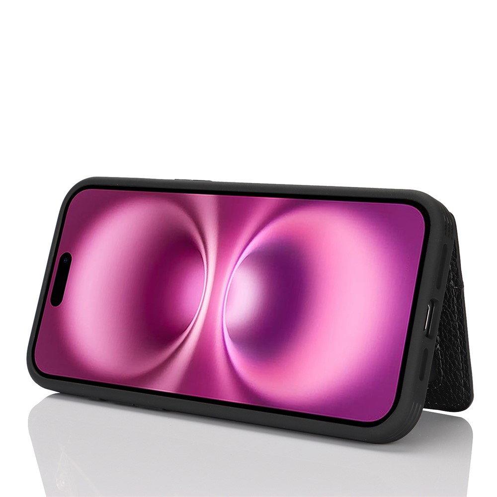 iPhone 16 Pro Leder Hülle mit Münzfach und Kartenfächer   Finger Griff Halterung - Schwarz