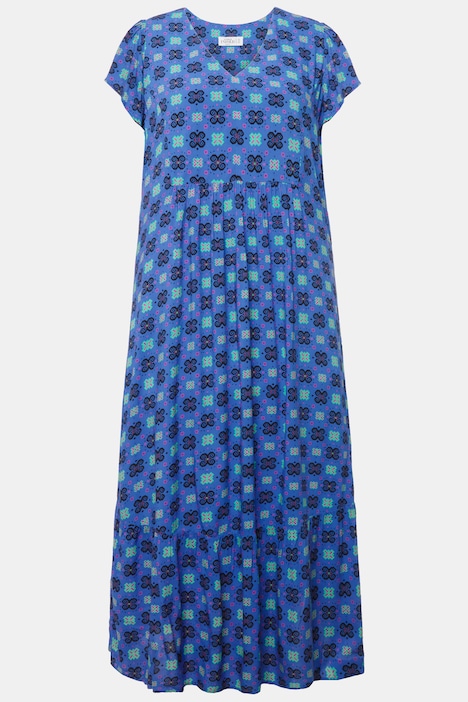 Maxikleid, A-Line, Alloverprint, V-Ausschnitt, Flügel-Halbarm