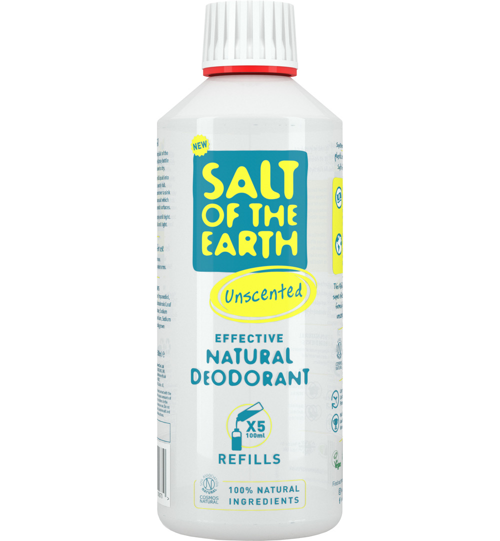 Salt Of The Earth Natural Deodorant Spray Navulfles, Unscented, Parfum vrij (500 ml)