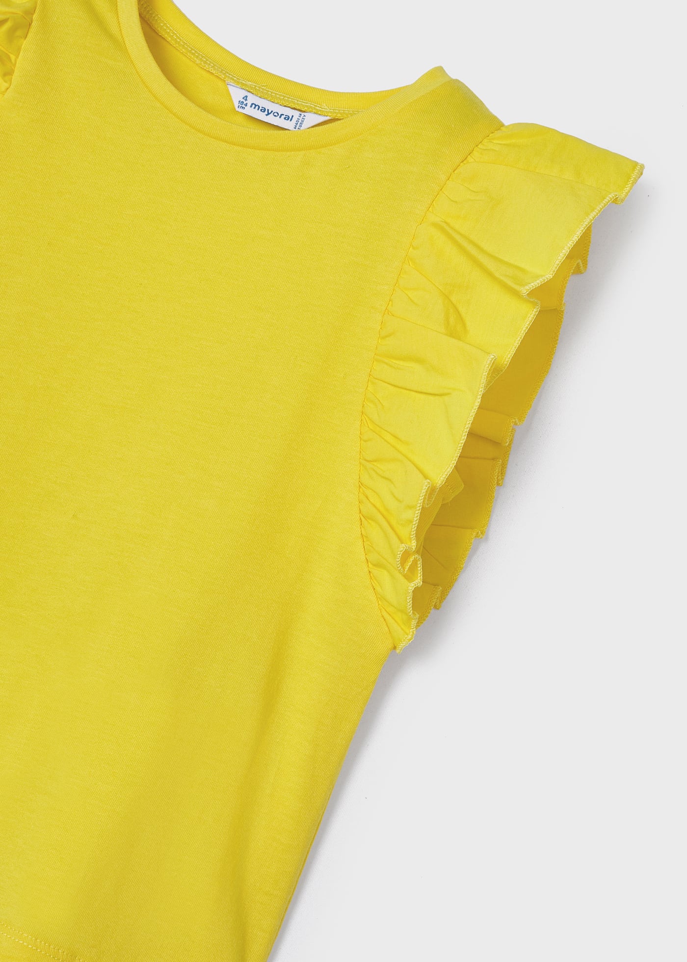 Camiseta infantil feminina de algodão sustentável com babados