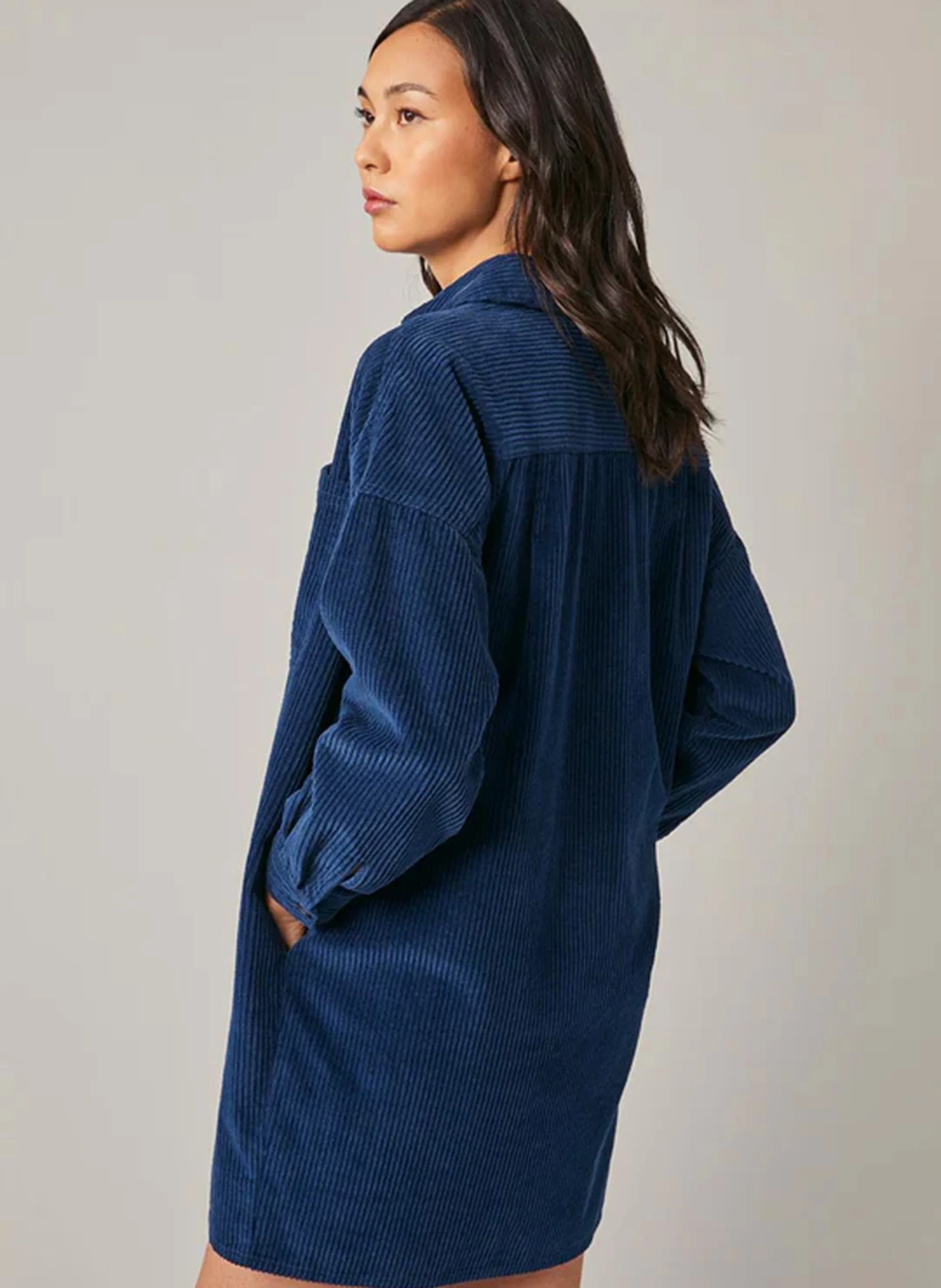FRANE - Robe courte chemise col classique en coton | Bleu