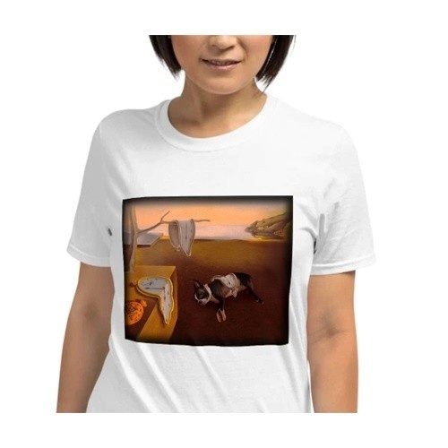 Camiseta feminina Mascochula, estampa moderna de Dali, personalizada com seu pet, branca