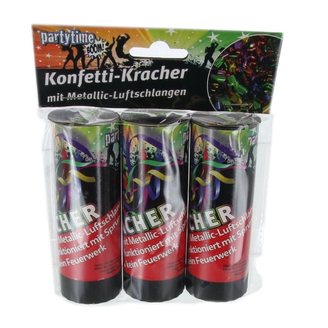 Konfetti-Kracher mit Metallic-Luftschlangen - 3er Pack