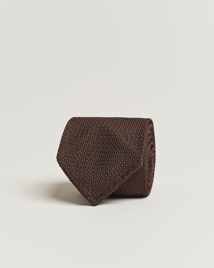 Drake's Large Knot Handrolled Grenadine Silk Tie Brown